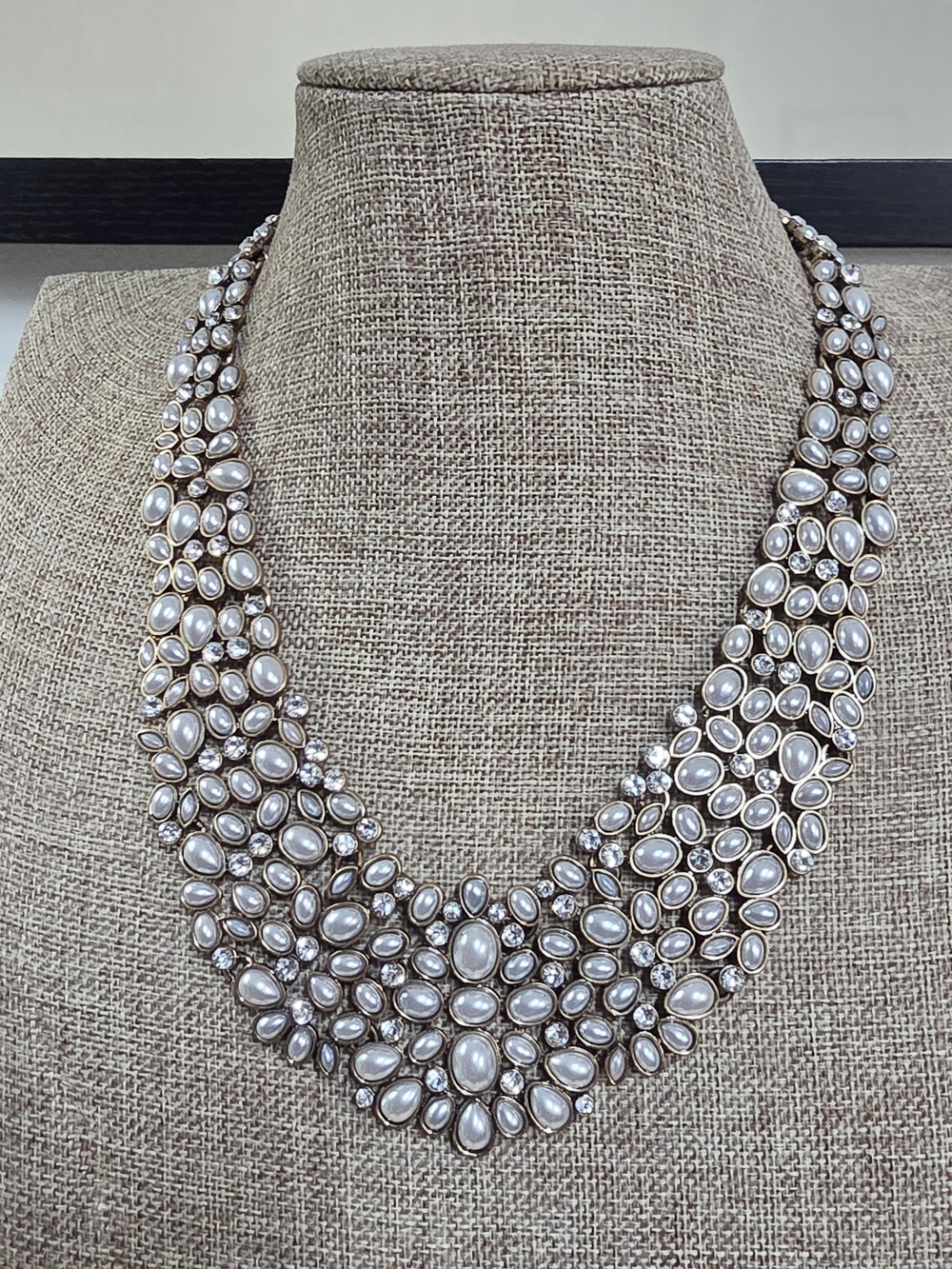 BaubleBar Pearl Cluster Bib Necklace in White and Gold-Tone